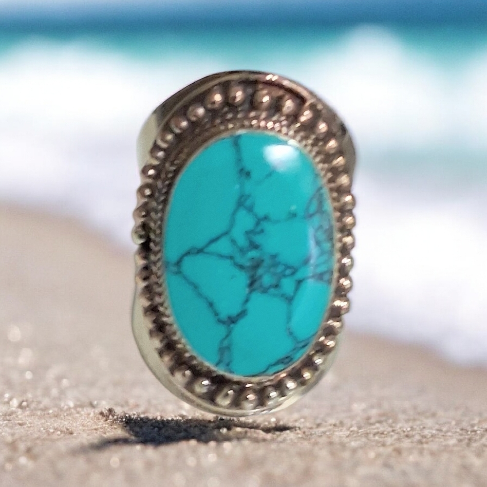 VINTAGE TIBETAN TURQUOISE RING SIZE 10
